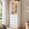 SUCSSRICH | Walk-In Closet Organizer System with 5 Drawers, Metal Hanging Rods & Motion Sensor Light (White)
