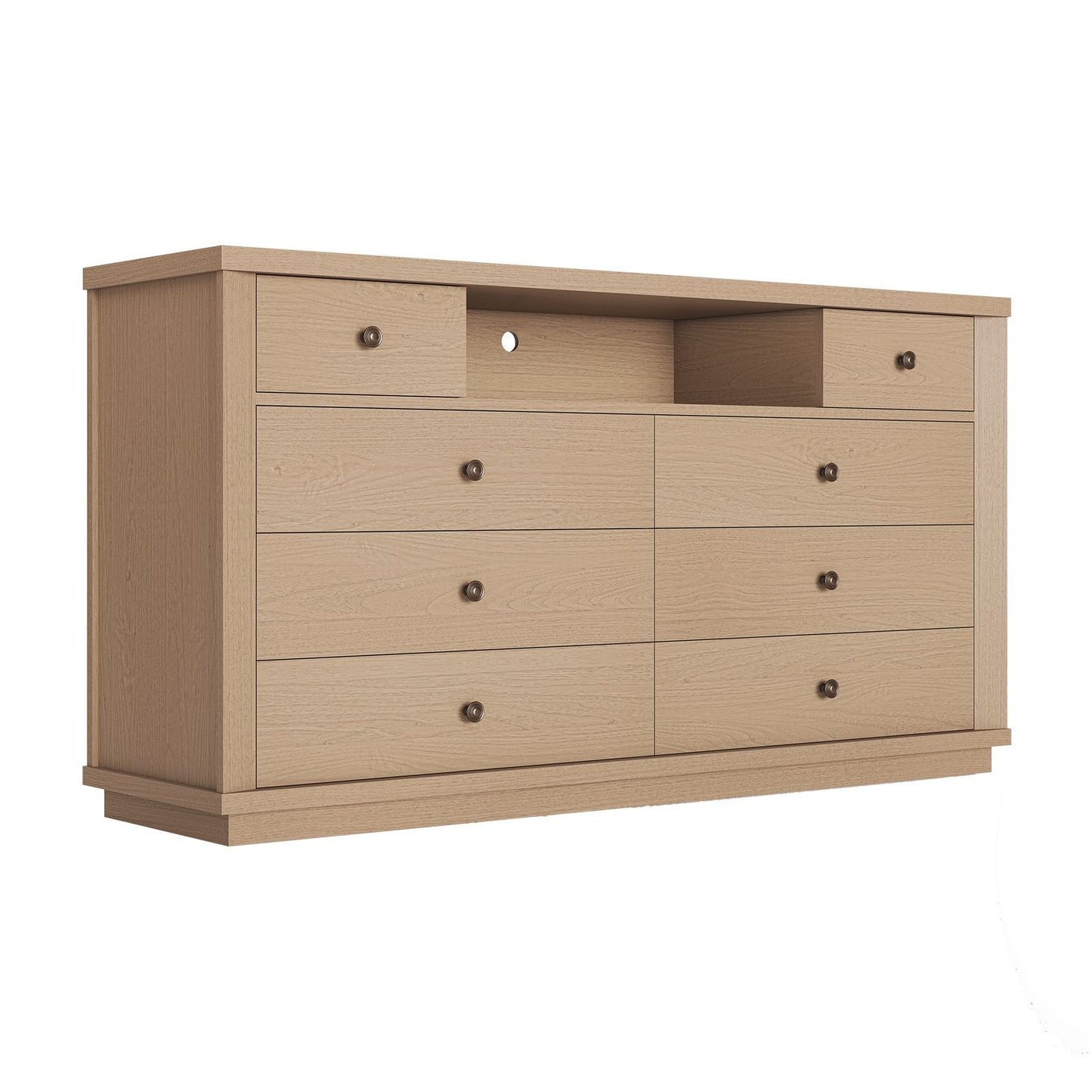SUCSSRICH | 57" Wide Dresser with 8 Drawers, Wood Storage Chest with Charging Station, TV Stand (White Oak)