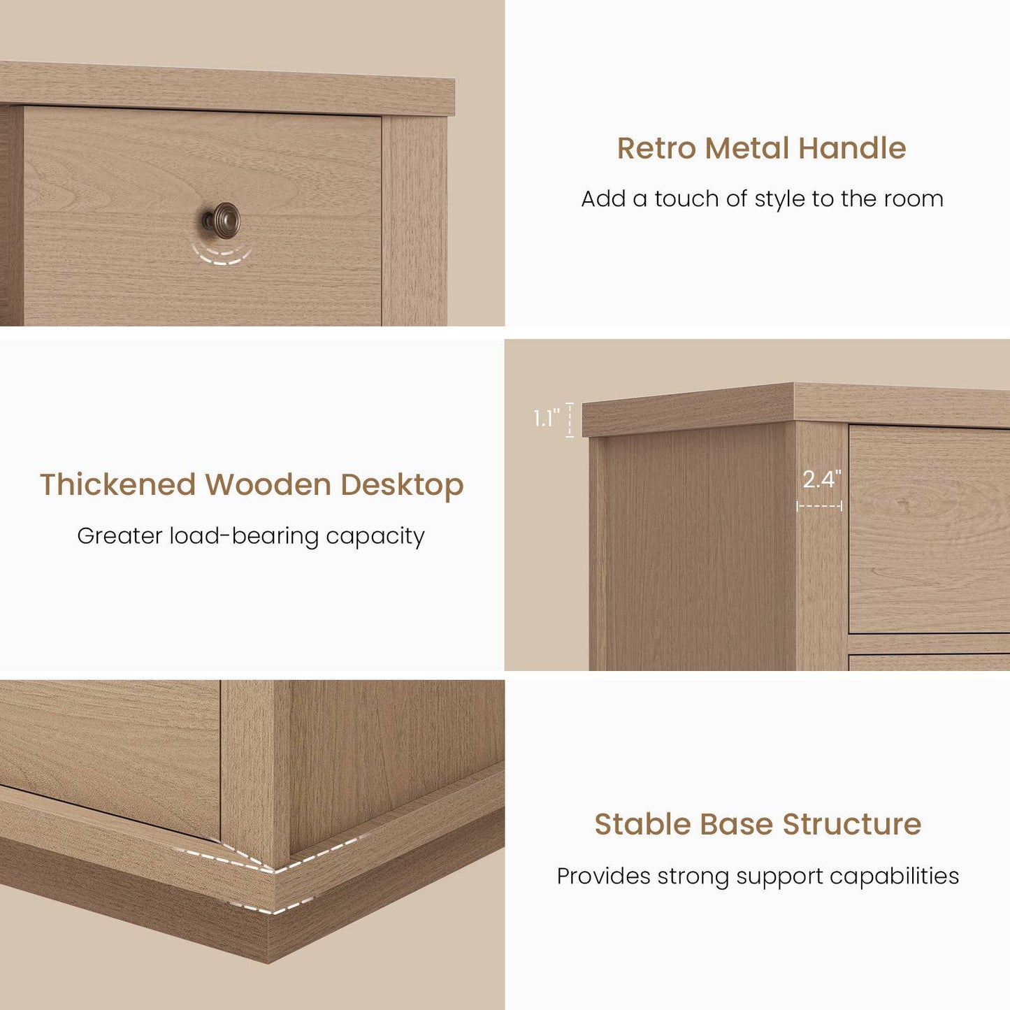 SUCSSRICH | 57" Wide Dresser with 8 Drawers, Wood Storage Chest with Charging Station, TV Stand (White Oak)
