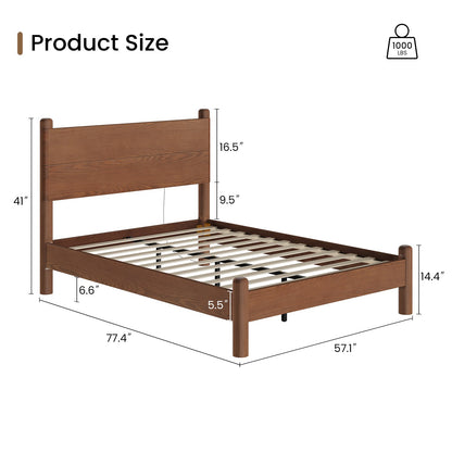 SUCSSRICH | Full Size Solid Wood Bed Frame with Headboard & Charging Station – Mid Century Platform Bed, No Box Spring Needed, Noise-Free, Easy Assembly