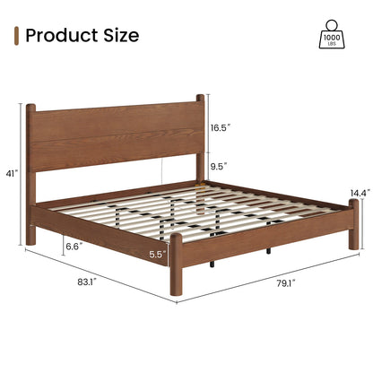 SUCSSRICH | King Size Solid Wood Bed Frame with Headboard & Charging Station – Mid Century Platform Bed, No Box Spring Needed, Noise-Free, Easy Assembly