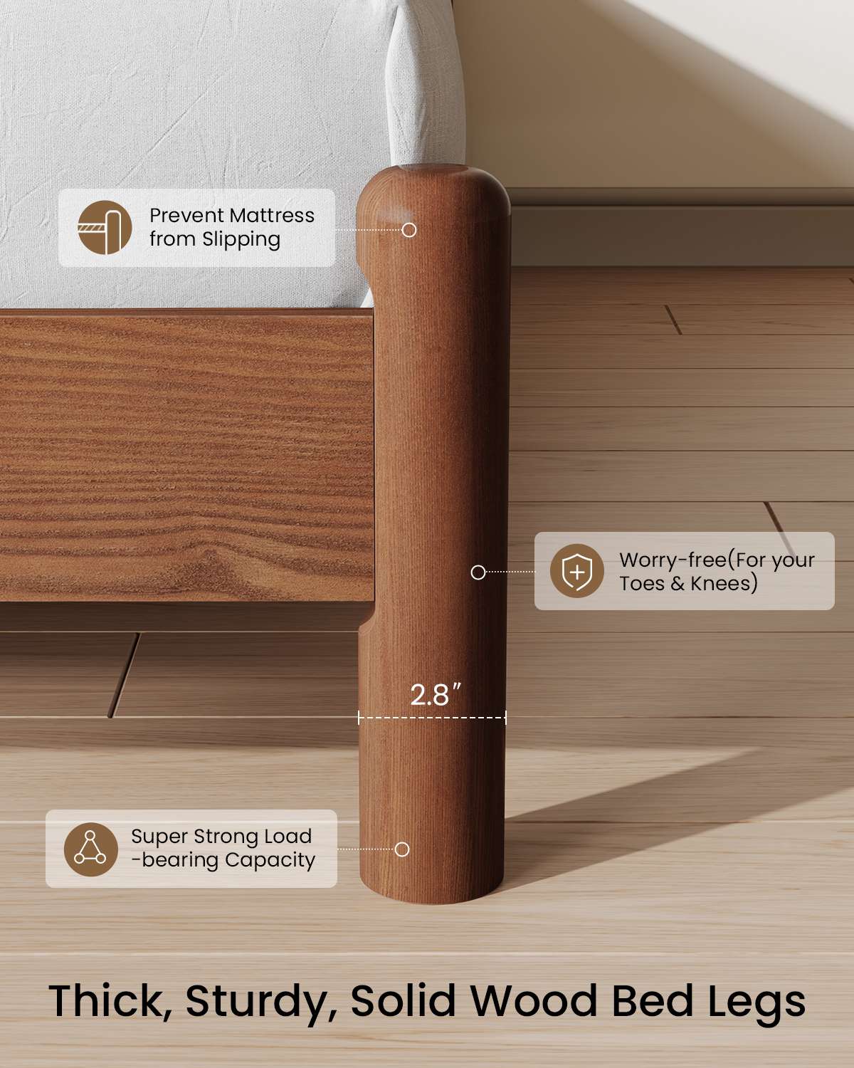 SUCSSRICH | King Size Solid Wood Bed Frame with Headboard & Charging Station – Mid Century Platform Bed, No Box Spring Needed, Noise-Free, Easy Assembly