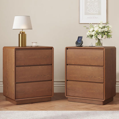 SUCSSRICH | 25.8''Solid Wood Nightstands with Charging Station – Mid Century Modern Bedside Tables with 3 Drawers