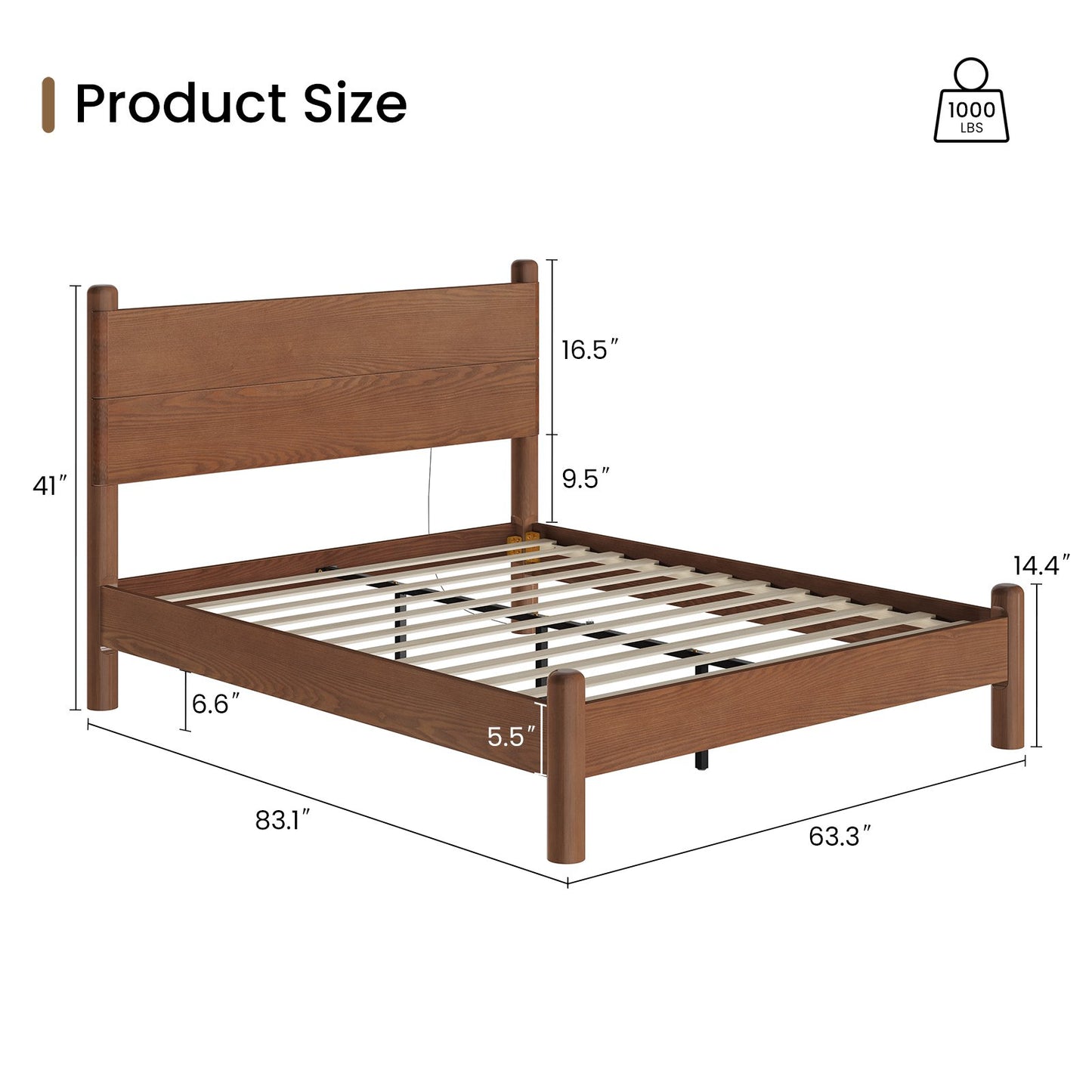 SUCSSRICH | Queen Size Solid Wood Bed Frame with Headboard & Charging Station – Mid Century Platform Bed, No Box Spring Needed, Noise-Free, Easy Assembly