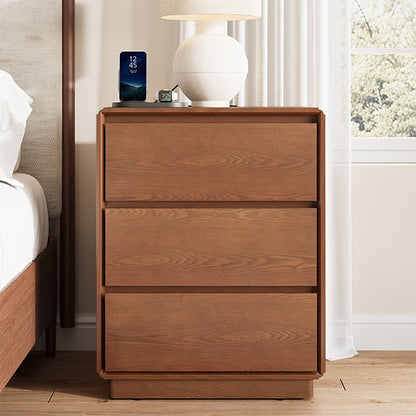 SUCSSRICH | 25.8''Solid Wood Nightstands with Charging Station – Mid Century Modern Bedside Tables with 3 Drawers