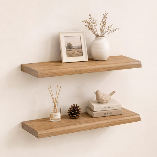 SUCSSRICH | 24 Inch Solid Wood Floating Shelves Set of 2, Natural Wall Shelves for Living Room