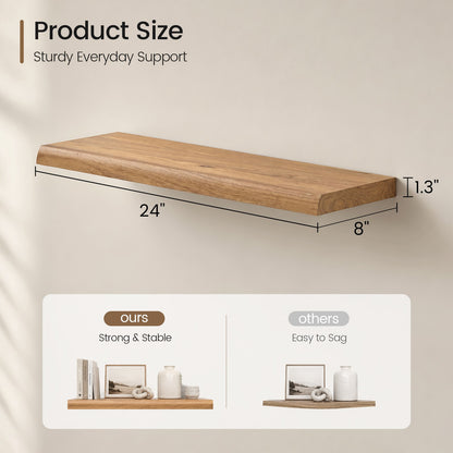 SUCSSRICH | 24 Inch Solid Wood Floating Shelves Set of 2, Natural Wall Shelves for Living Room