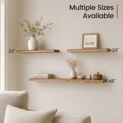 SUCSSRICH | 24 Inch Solid Wood Floating Shelves Set of 2, Natural Wall Shelves for Living Room