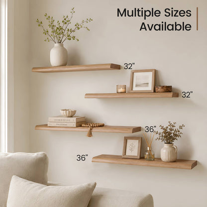 SUCSSRICH | 24 Inch Solid Wood Floating Shelves Set of 2, Natural Wall Shelves for Living Room