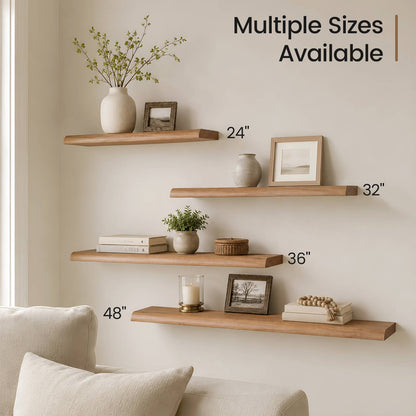 SUCSSRICH | 24 Inch Solid Wood Floating Shelves Set of 2, Natural Wall Shelves for Living Room