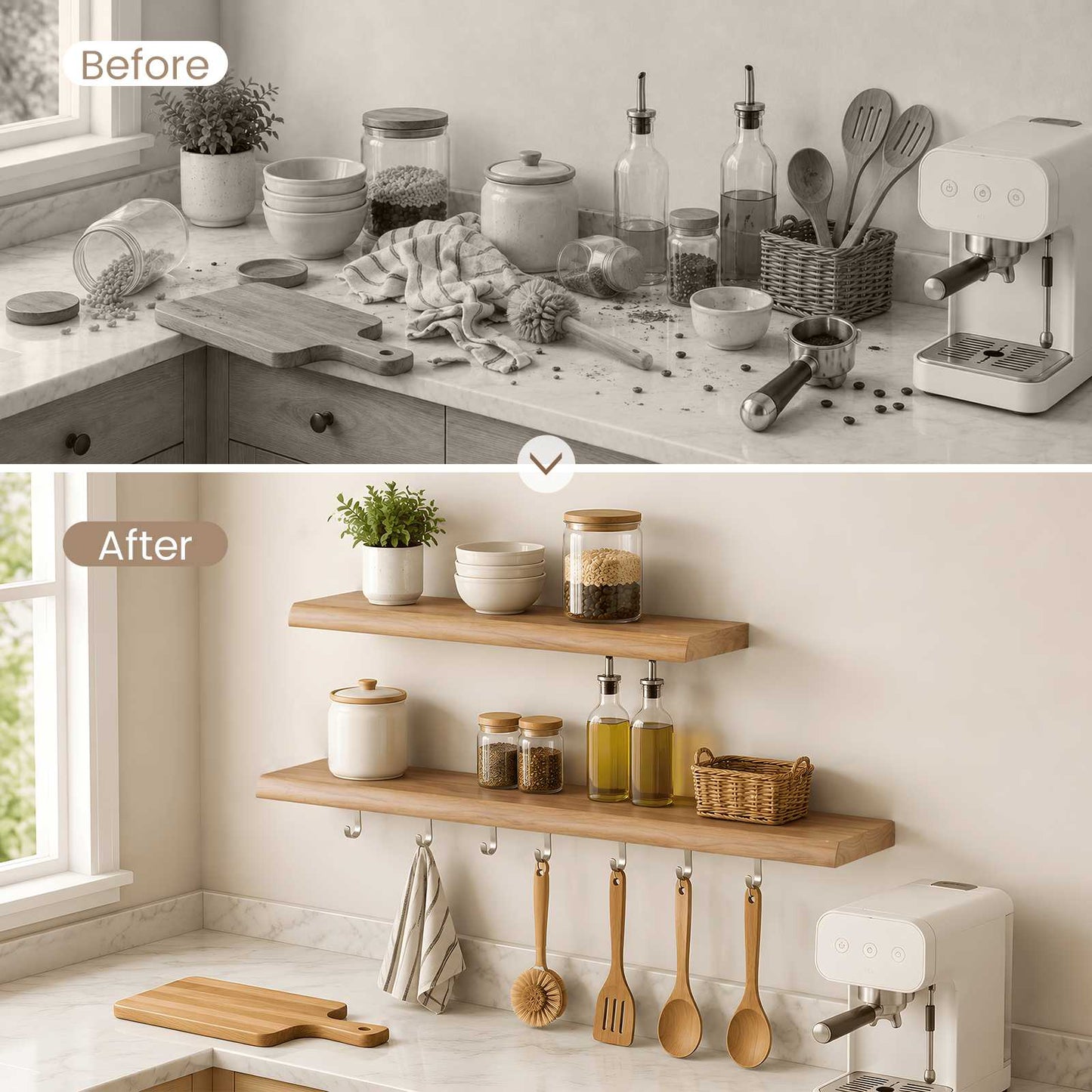 SUCSSRICH | 24 Inch Solid Wood Floating Shelves Set of 2, Natural Wall Shelves for Living Room