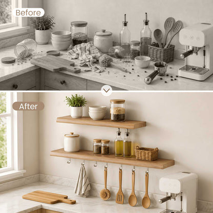 SUCSSRICH | 24 Inch Solid Wood Floating Shelves Set of 2, Natural Wall Shelves for Living Room