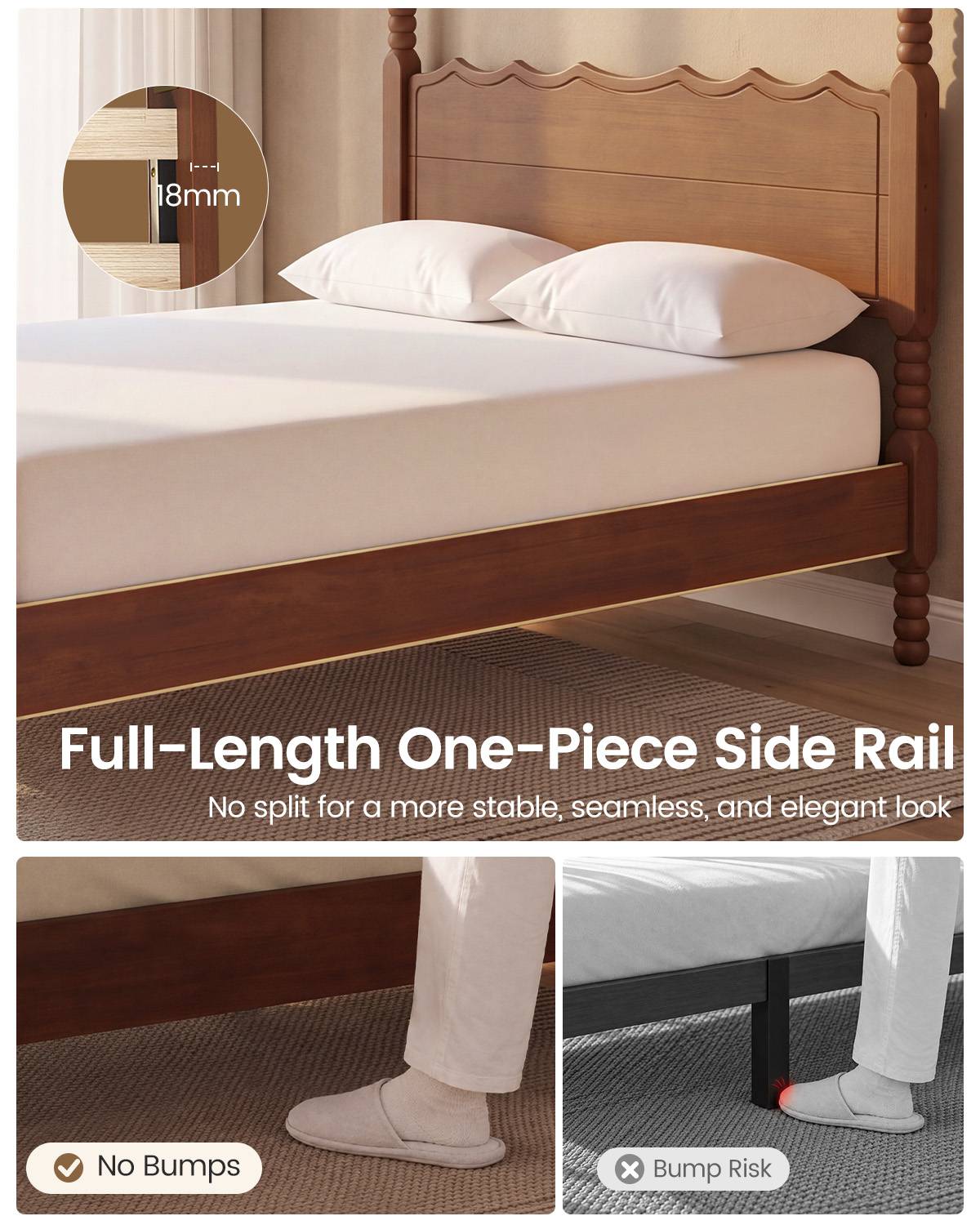 SUCSSRICH | Solid Wood Platform Bed with Storage Headboard, Spindle Design, Under-Bed Storage & No Box Spring Needed