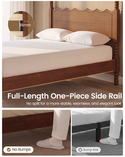 SUCSSRICH | Solid Wood Platform Bed with Storage Headboard, Spindle Design, Under-Bed Storage & No Box Spring Needed