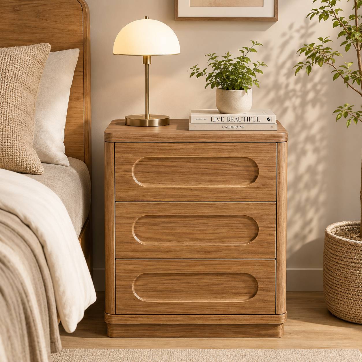 SUCSSRICH | Set of 2 26.2" Tall Nightstands – 3-Drawer Wood Bedside Tables with Rounded Corners, Bedroom End Tables – Brown