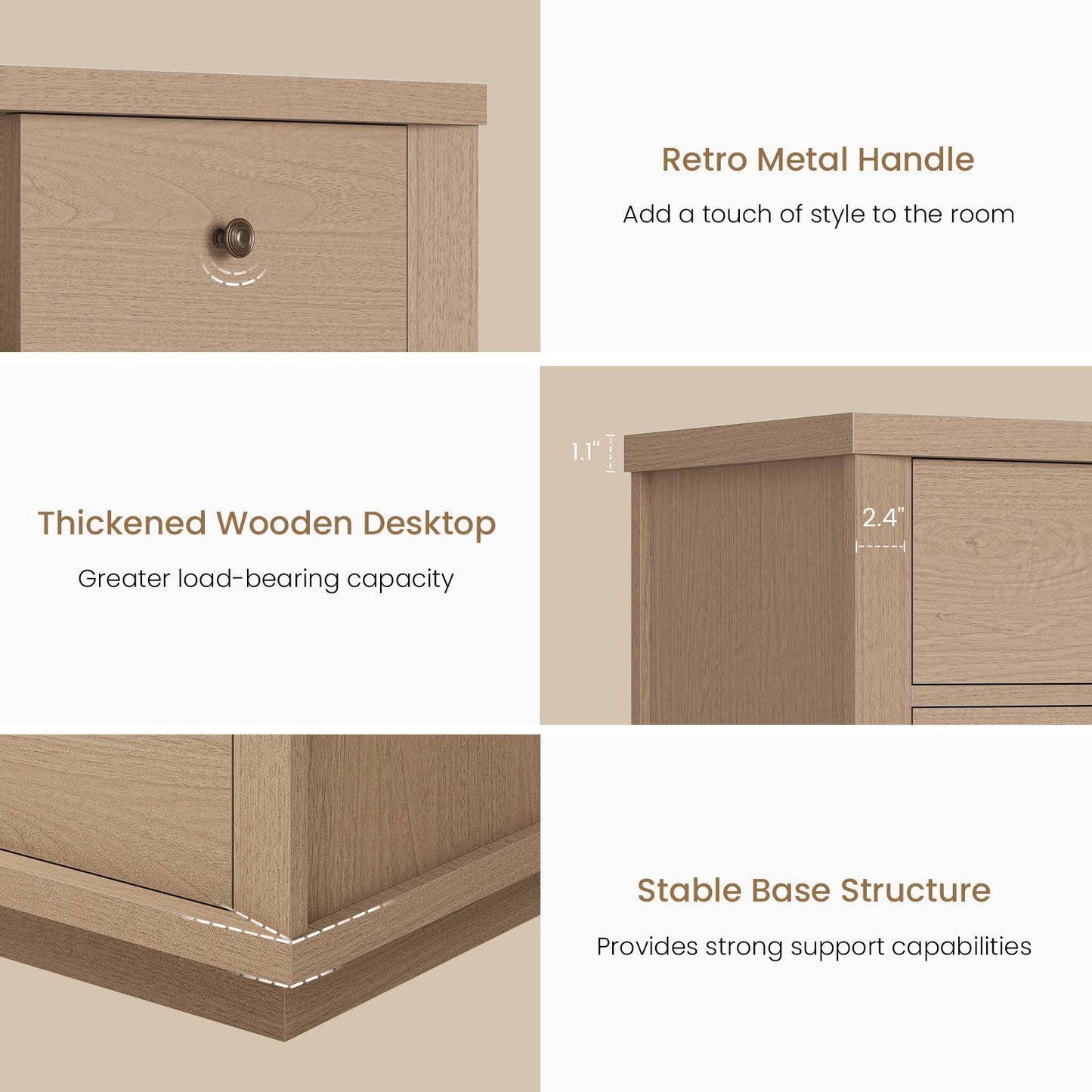 SUCSSRICH | 63" Wide Dresser TV Stand with 8 Drawers & Charging Station, Wood Storage Cabinet (White Oak)