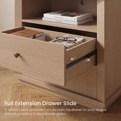 SUCSSRICH | 25.8 Inch Oversized Extra Large Nightstand with Charging Station – Tall 2-Drawer Bedside Table, Wide Modern End Table for Bedroom – White Oak