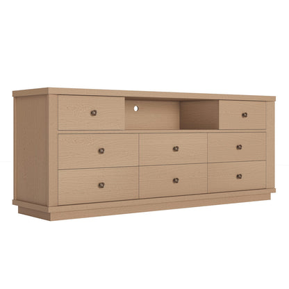 SUCSSRICH | 63" Wide Dresser TV Stand with 8 Drawers & Charging Station, Wood Storage Cabinet (White Oak)