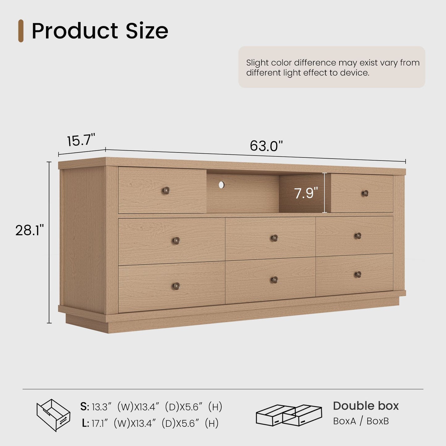 SUCSSRICH | 63" Wide Dresser TV Stand with 8 Drawers & Charging Station, Wood Storage Cabinet (White Oak)